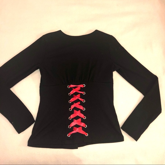 New Black Buttondown Sweater with Red Lace/buttons - Picture 3 of 8
